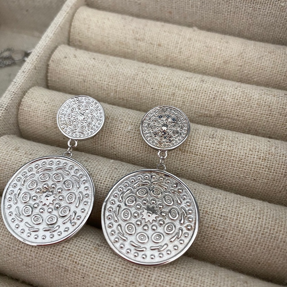 Faux Coin Silver Earrings